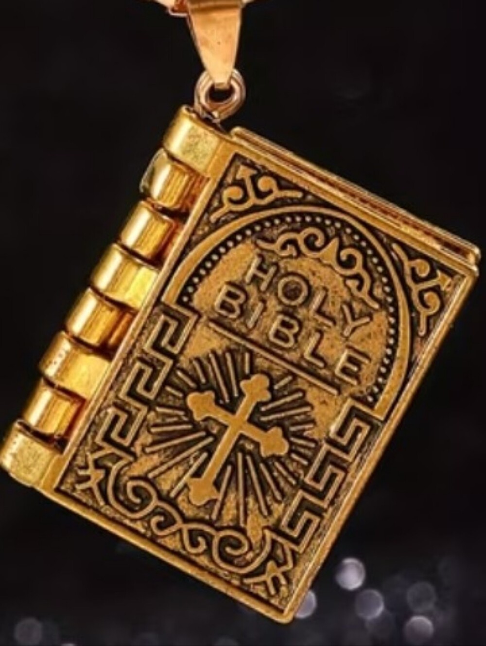 Antique Style 3D Holy Bible Pendant Openable Flip Book Clasp